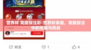 世界杯 竞猜投注彩-世界杯来临，竞猜投注中的乐趣与挑战
