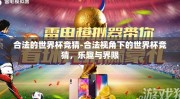 合法的世界杯竞猜-合法视角下的世界杯竞猜，乐趣与界限