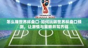 怎么赌世界杯盘口-如何玩转世界杯盘口预测，让激情与策略并驾齐驱