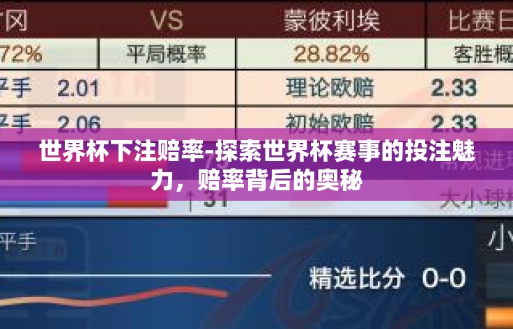 世界杯下注赔率-探索世界杯赛事的投注魅力，赔率背后的奥秘