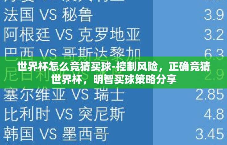 世界杯怎么竞猜买球-控制风险,正确竞猜世界杯,明智买球策略分享 世界杯怎么竞猜买球-控制风险,正确竞猜世界杯,明智买球策略分享
