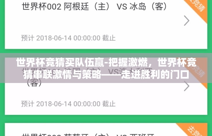 世界杯竞猜买队伍赢-把握激燃,世界杯竞猜串联激情与策略——走进胜利的门口 世界杯竞猜买队伍赢-把握激燃,世界杯竞猜串联激情与策略——走进胜利的门口