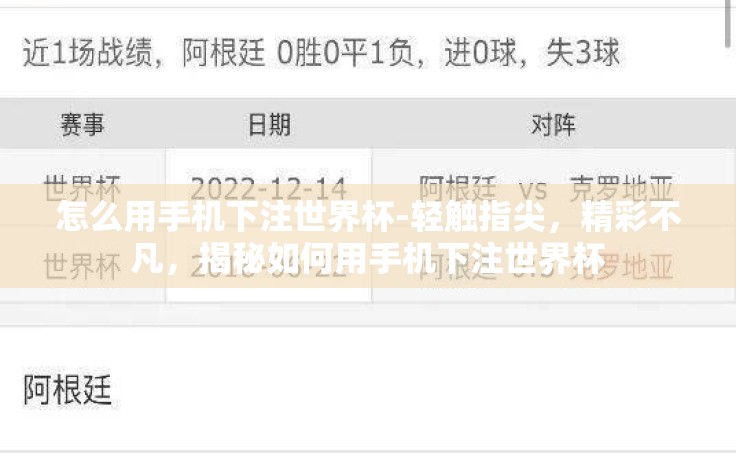 怎么用手机下注世界杯-轻触指尖，精彩不凡，揭秘如何用手机下注世界杯