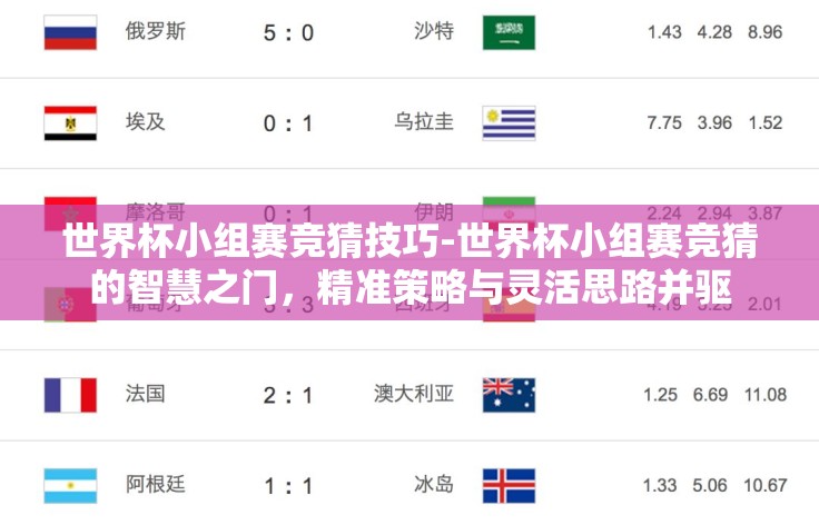 世界杯小组赛竞猜技巧-世界杯小组赛竞猜的智慧之门，精准策略与灵活思路并驱