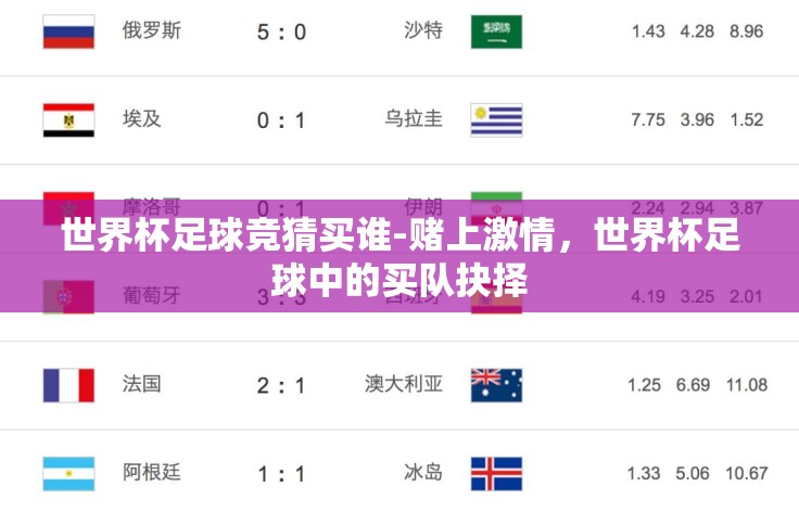 世界杯足球竞猜买谁-赌上激情，世界杯足球中的买队抉择